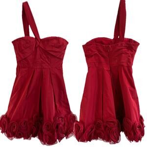 BCBGMAXAZRIA One Shoulder Red Mini Taffeta Ruffle Cocktail Dress, Sz 4 ✨💃🏼